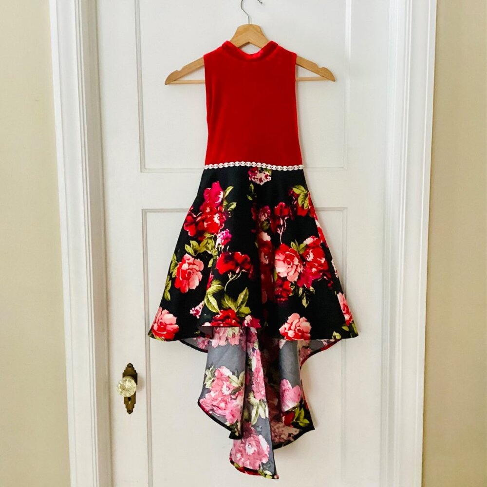 SPEECHLESS Big Girls Floral Halter Neck Red Velvet Hi-Low Party Dress